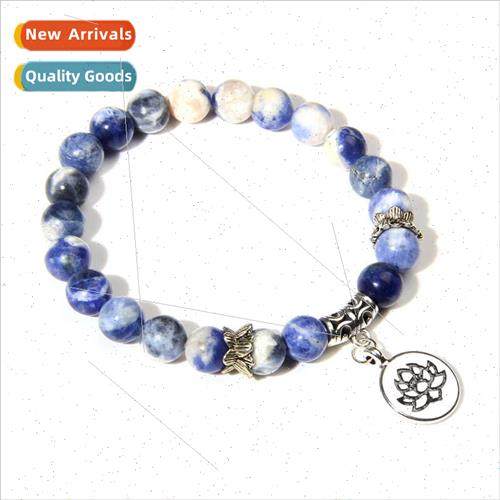 New Pink Zebra Crystal Lotus Pendant Bracelet Bluestone Stri