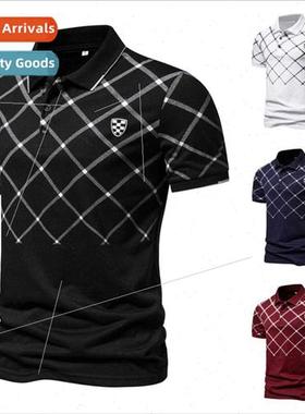 2023 new  code lapel short-sleeved T-shirt striped printed c