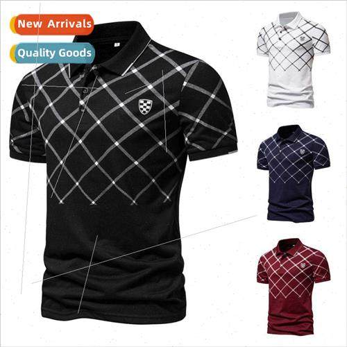 2023 new  code lapel short-sleeved T-shirt striped printed c