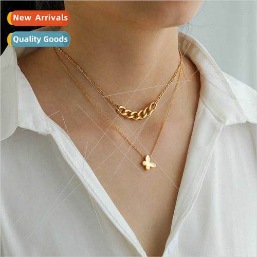 ins Europe simple tanium steel real gold double layer neckla
