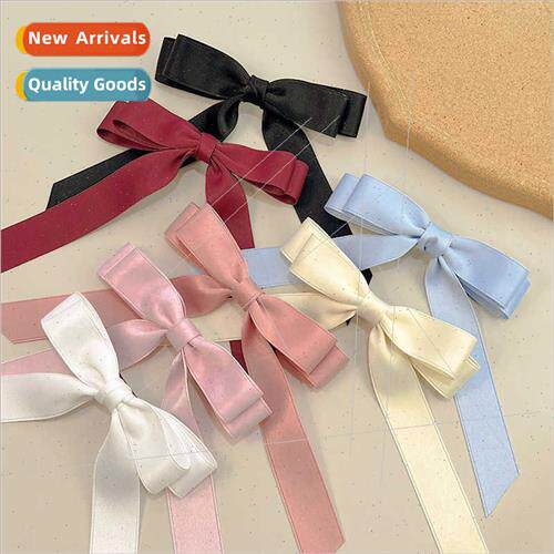 New double bow ribbon hair clips spring clip female simple v