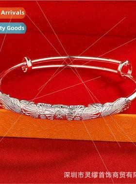 S999 lver Plated Round Tube Gingham lk Bracelet Ladies Push