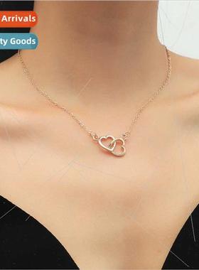 Skeleton Heart Necklace Double Peach Heart Pendant Chain Bon