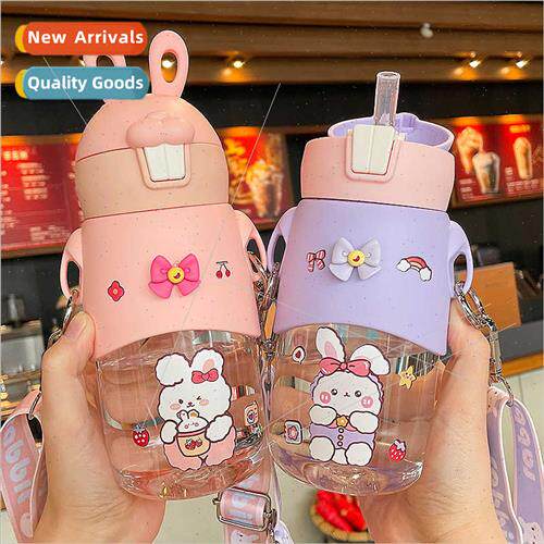Children wh straw cup crossbody cute super cute ins plastic