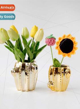 Home daily use gold cactus vase desktop decorative vases dri