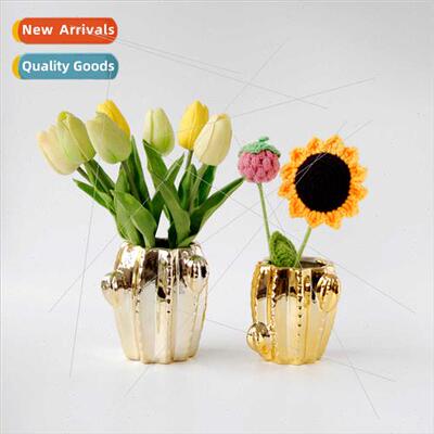 Home daily use gold cactus vase desktop decorative vases dri