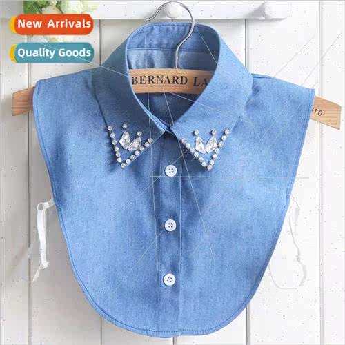 Fashion spring winter denim false collar shirt female retro