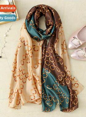 2021 new Korean Su Mingyu   printed silk scarf sunscreen sca