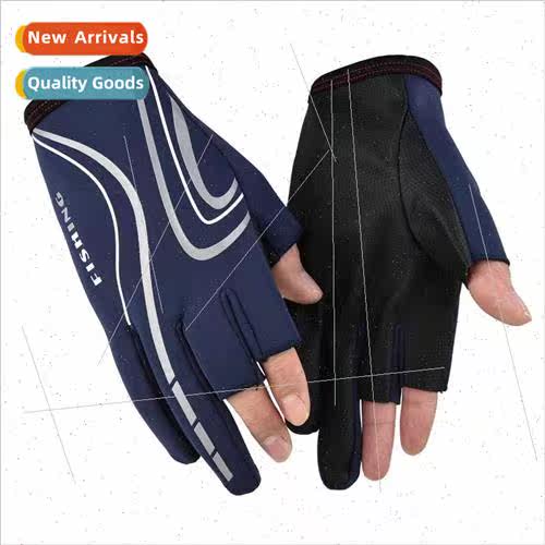 Spring summer ice silk sunscreen men gloves leakage three fi