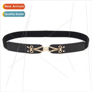 Women Black Decorative Elastic Dec mple Belt