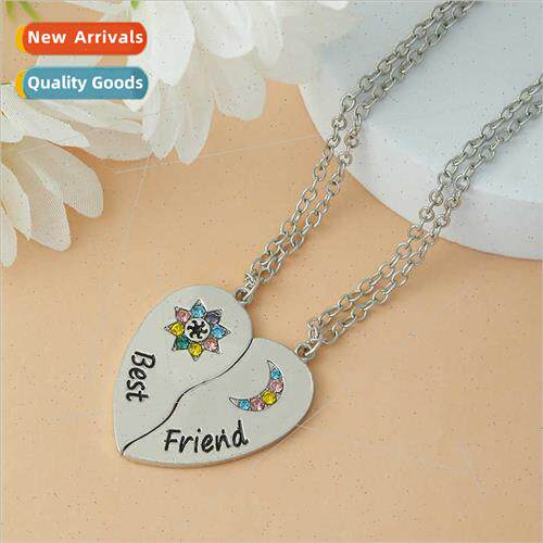 Two people love heart patchwork necklace alloy pendant sun m