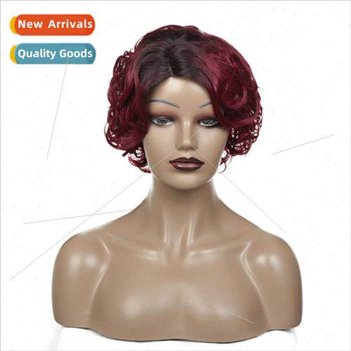 Half hand hooked real hair head set mechanism wig short wavy