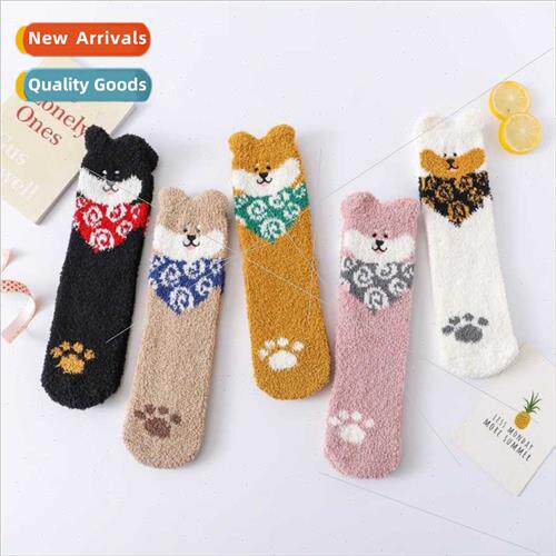 2 pairs socks from socks female coral velvet beautifully emb