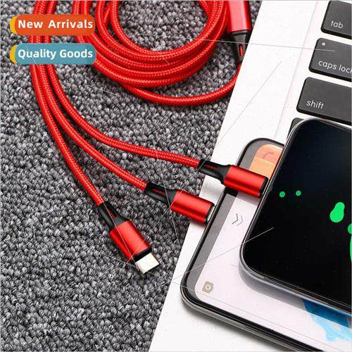 Solid color nylon braided one tow three data cable 3 in 1 fa