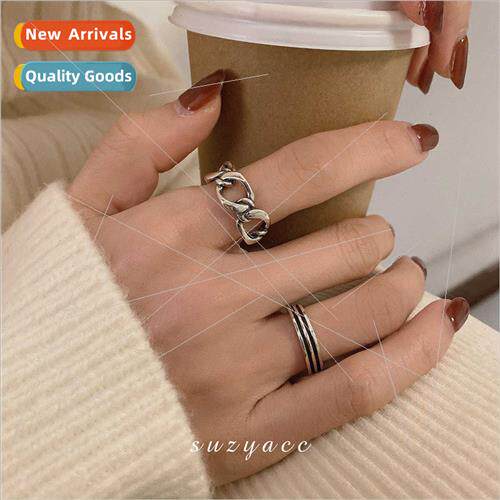 KoreaThai silver retro chain ring female ins Europe niche op