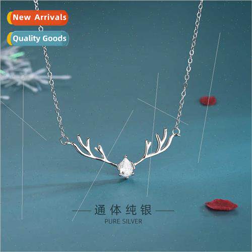 s925 silver Korea diamonds zirconia antler necklace a deer h