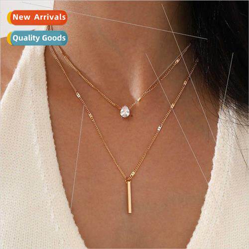 Double teardrop shaped rhinestone pendant collarbone chain s