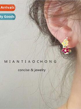 Korea925 silver needle color clash small flowers flowers seq