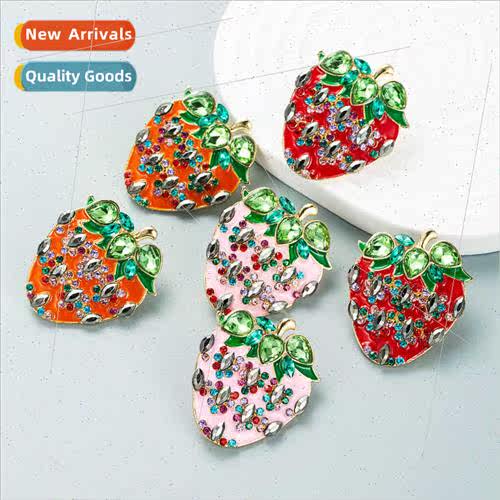 Europe new nd diamonds strawberry-shaped earrings drop oil f