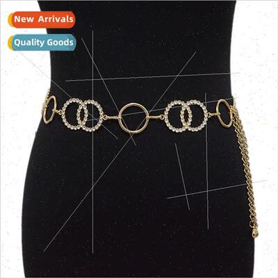 Summer new women belt leisure round ring double ring rhinest