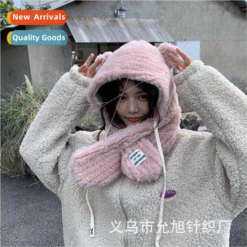 Hat scarf all-in-one female winter cute bear ear protection
