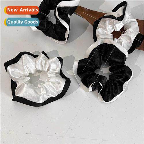 Satin large intestine ring Korean texture black whe tie hair