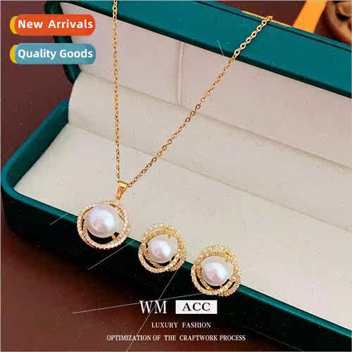 silver needle zirconia round pearl earrings Korea exquise hu