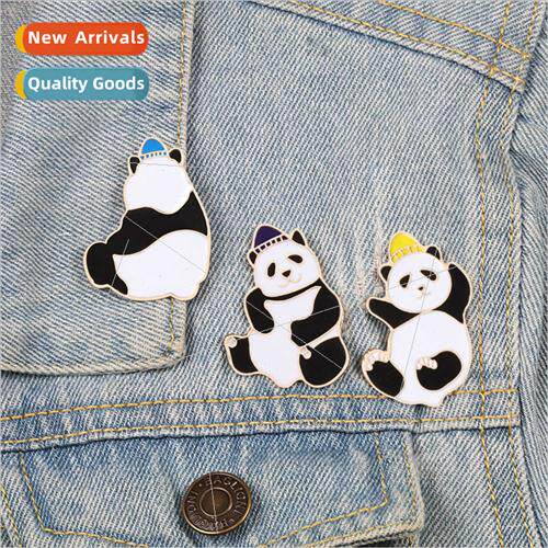 Alloy Jewelry Cute Quirky Panda Brooch Shirt Cowboy Bag Pend