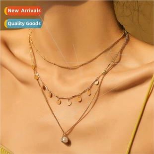 metal necklace round Europe sequins layered shiny pend retro