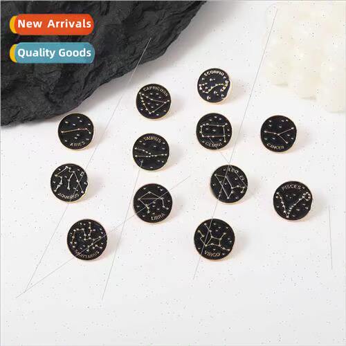 Zodiac Alloy Round Brooch Creative Design Gold Alphabet Lacq