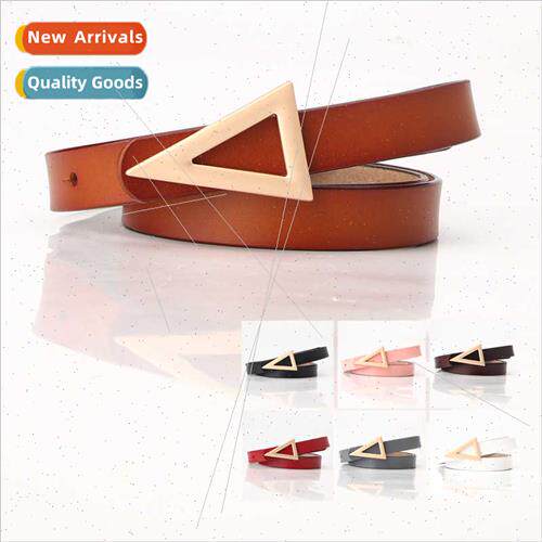 Triangle press buckle women leather belt versatile service d