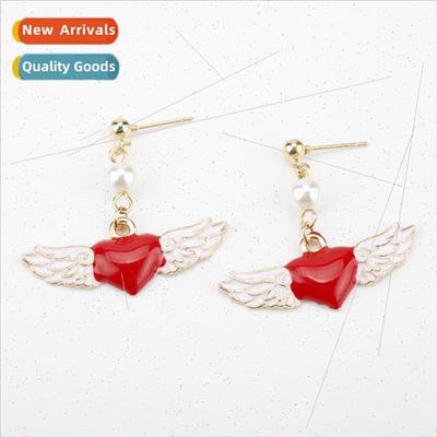 Angel wings drop oil earrings girl heart red love wings earr