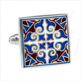 cufflinks square blue Business carved enamel Roman French