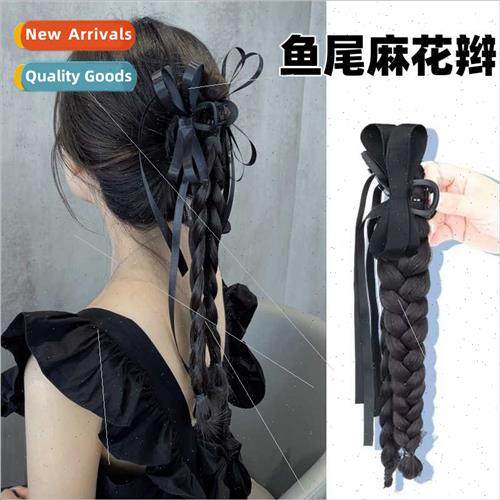 Wig female ribbon  grab clip fishtail twisted braid chemical