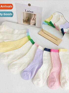 Mesh stacked socks women macaron cream color collision strip