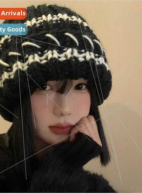 Striped coarse kn cap female fall winter Korean  hundred one
