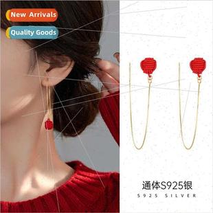 ear wire festive silver New knot red concentric S925 female