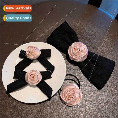 Pink rose bow hair clips senior sense elegance wind hair ban