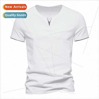 23 years new fake twopcs V-neck T-shirt short-sleeved solid