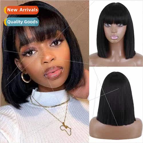 Europe ladies wigs black bangs medium length wigs shoulder l