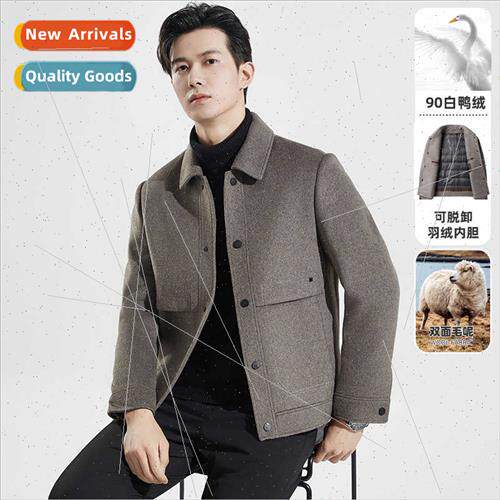 2023 new double-sided tweed wool jacket removable duck down