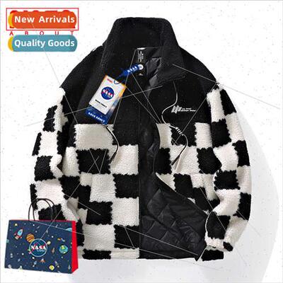 lamb wool cotton jacket checkerboard checkerboard cozy colla