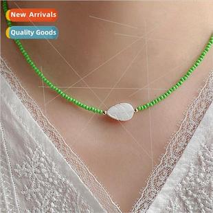 Mint Green Mori Summer Leave Necklace Fresh Bead Miyuki Rice