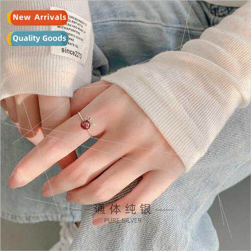 S925 lver Antler Ring Mori mple Red Pomegranate Open Finger