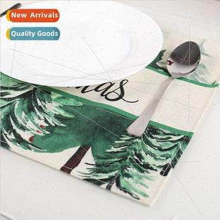 Placemats nen 2023 Green Print Christmas Tree Faux