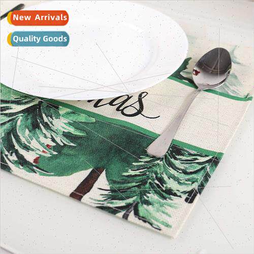 Christmas Faux nen Placemats 2023 Green Christmas Tree Print