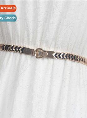 Europe metal splicing female elastic elastic thin belt fashi