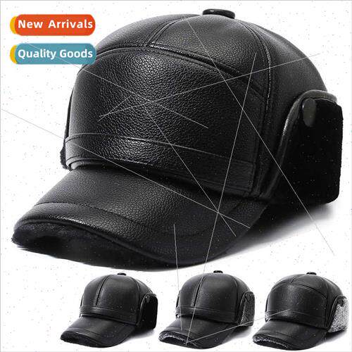 Middle-aged winter hat middle-aged men dad warm padded leath