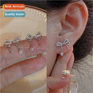 earrings zirconia simple hundred fema Bow sense tie
