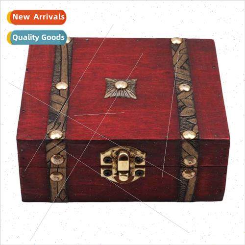 Vermilion red retro double belt storage small wooden box hom
